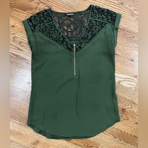 Express olive green blouse with lace detail